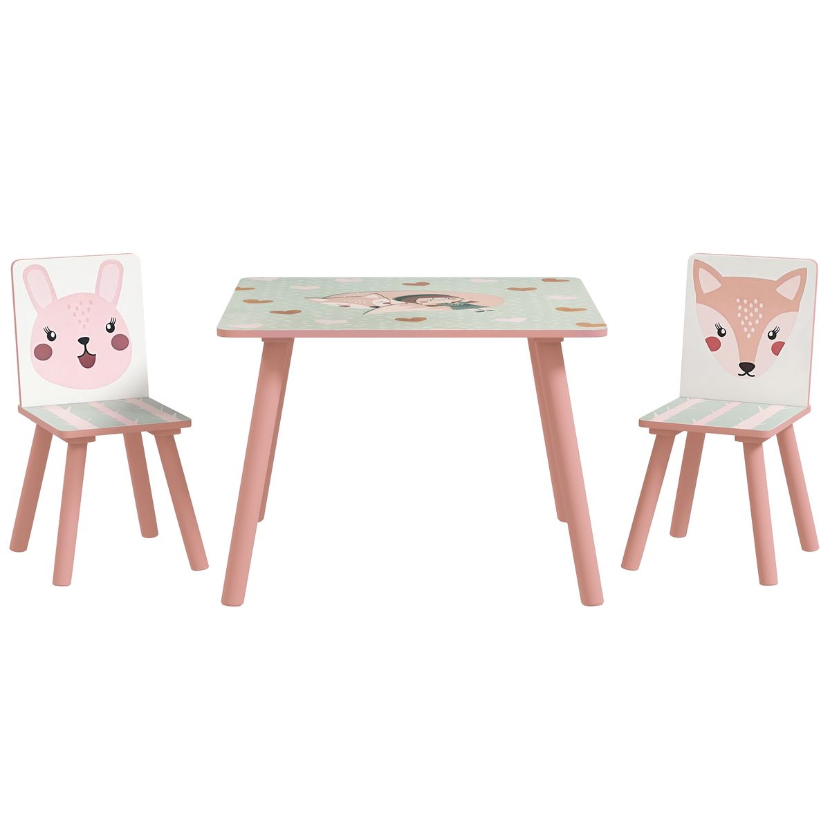 Conjunto de mesa y 2 sillas infantiles River Zonekiz +3A rosa fondo blanco