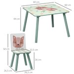 Conjunto de mesa y 2 sillas infantiles River Zonekiz +3A verde medidas