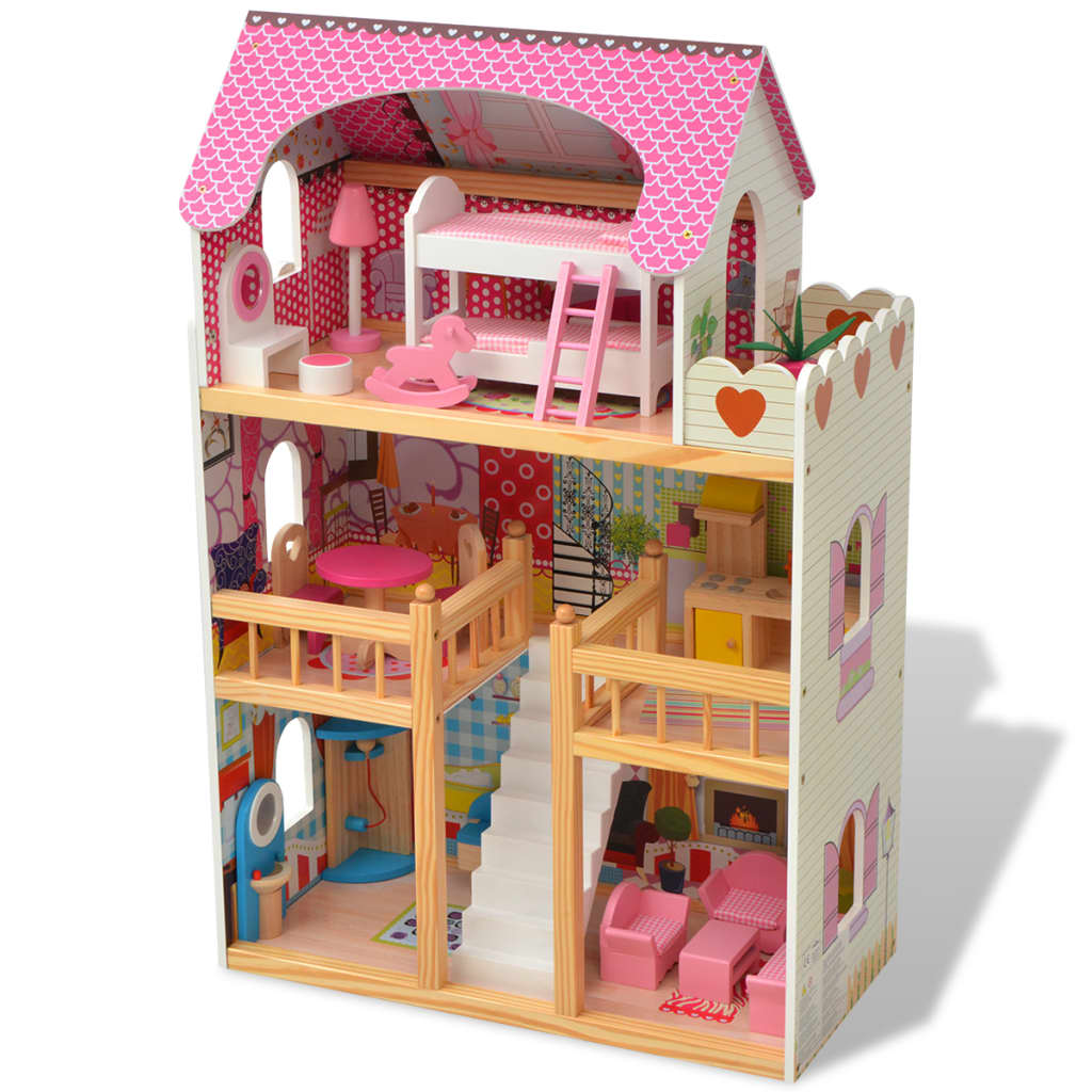Casa de muñecas Imagine Kids 3 pisos madera rosa 90x60x30 cm