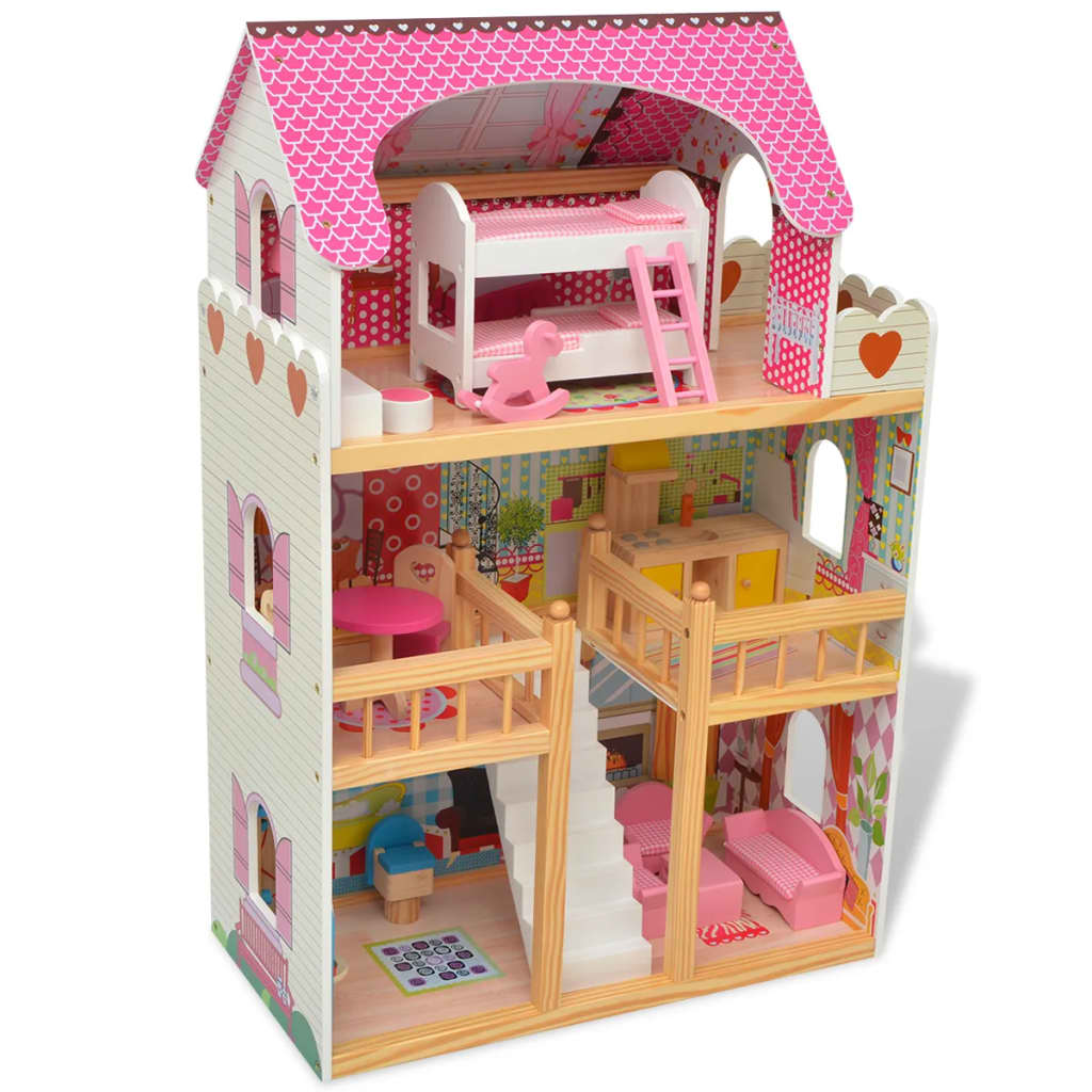 Casa de muñecas Imagine Kids 3 pisos madera rosa 90x60x30 cm