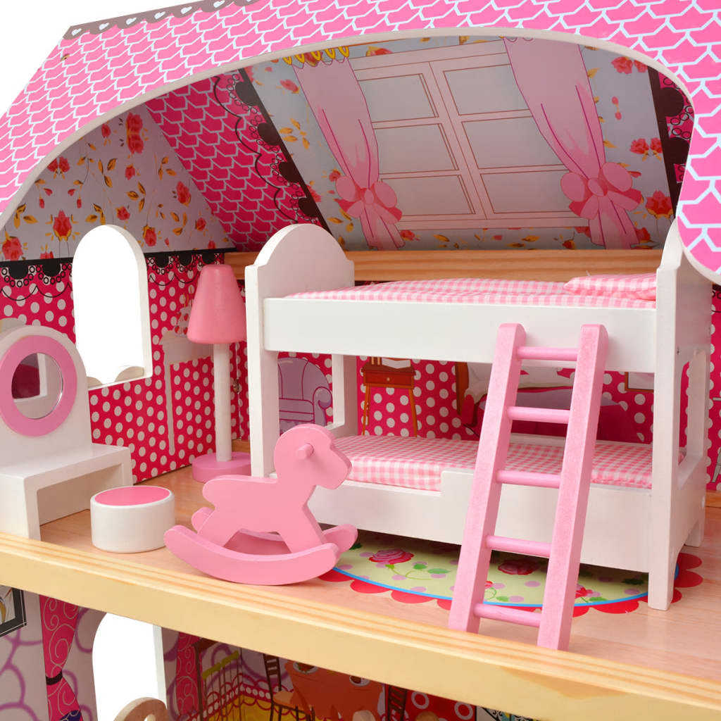 Casa de muñecas Imagine Kids 3 pisos madera rosa 90x60x30 cm