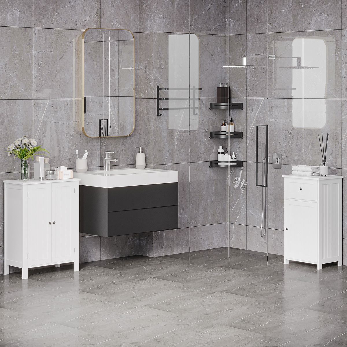 Armario de baño Ocean Kleankin 1 cajon + 1 puerta blanco 77x43x34 cm