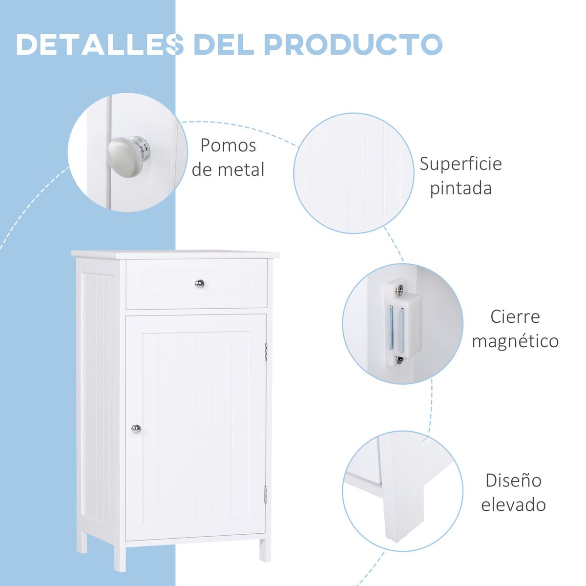 Armario de baño Ocean Kleankin 1 cajon + 1 puerta blanco 77x43x34 cm