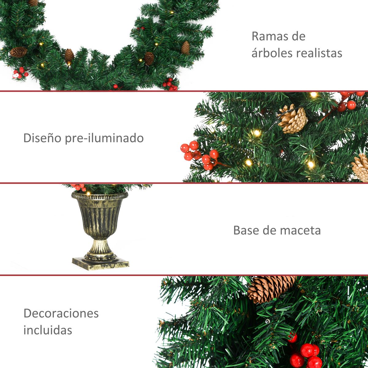 Set de decoración navideña Homcom 2 árboles + corona + guirnalda con luces LED verde