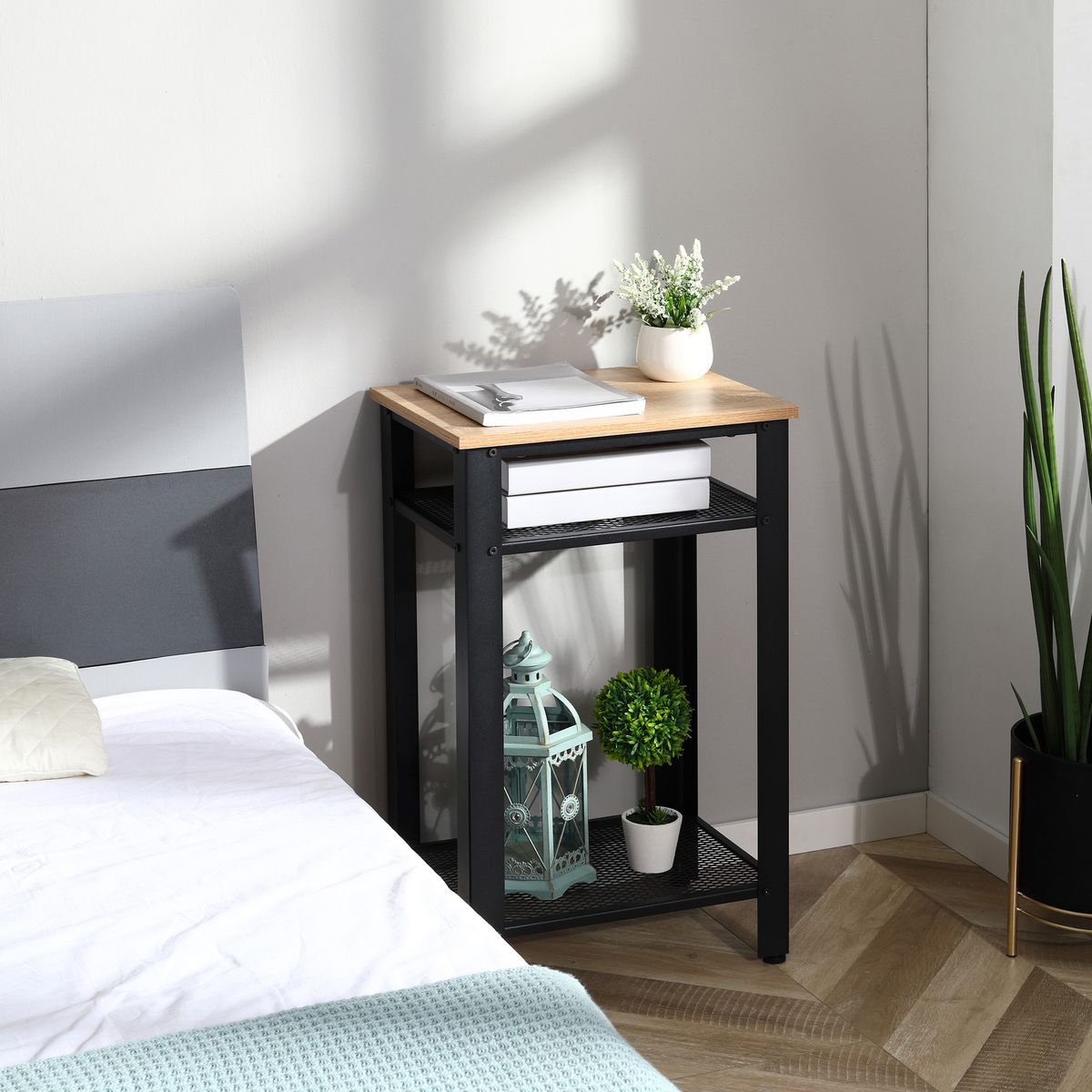 Mesita auxiliar Lena Homcom 2 estantes natural/negro 75x45x35 cm