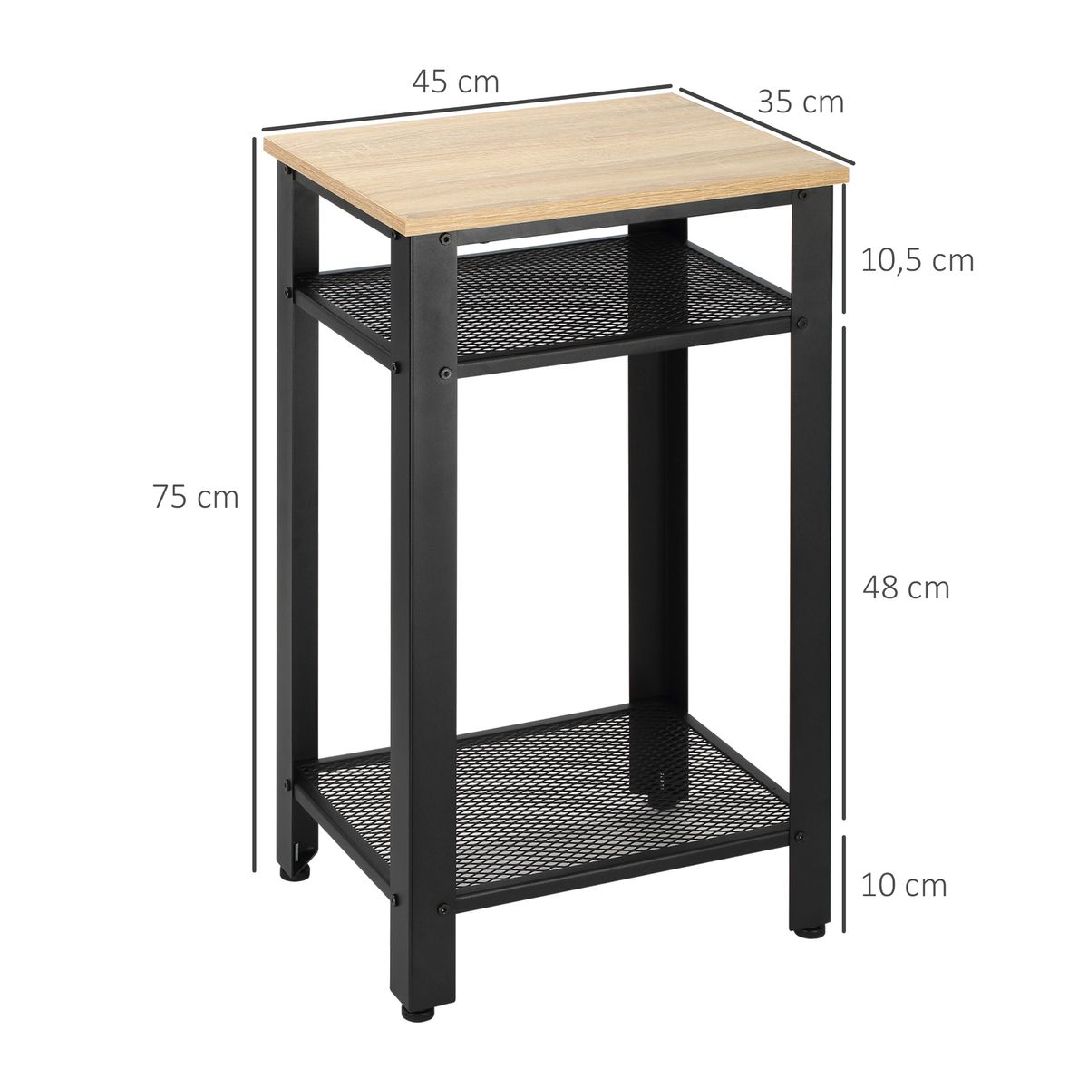 Mesita auxiliar Lena Homcom 2 estantes natural/negro 75x45x35 cm