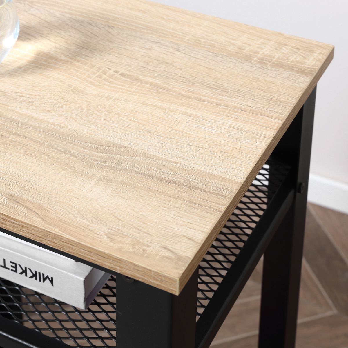 Mesita auxiliar Lena Homcom 2 estantes natural/negro 75x45x35 cm