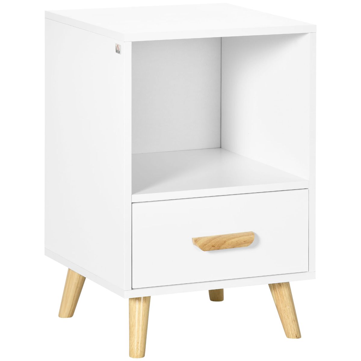 Mesita de noche Blanca Homcom 1 cajón + 1 módulo blanco/natural 62x40x40 cm