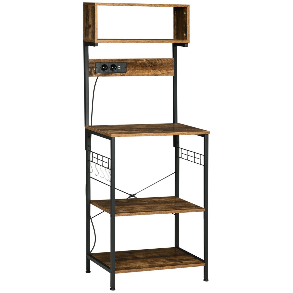 Mueble auxiliar Fyha Homcom con 2 enchufes + 2 cargadores USB marrón 153x60x42 cm fondo blanco