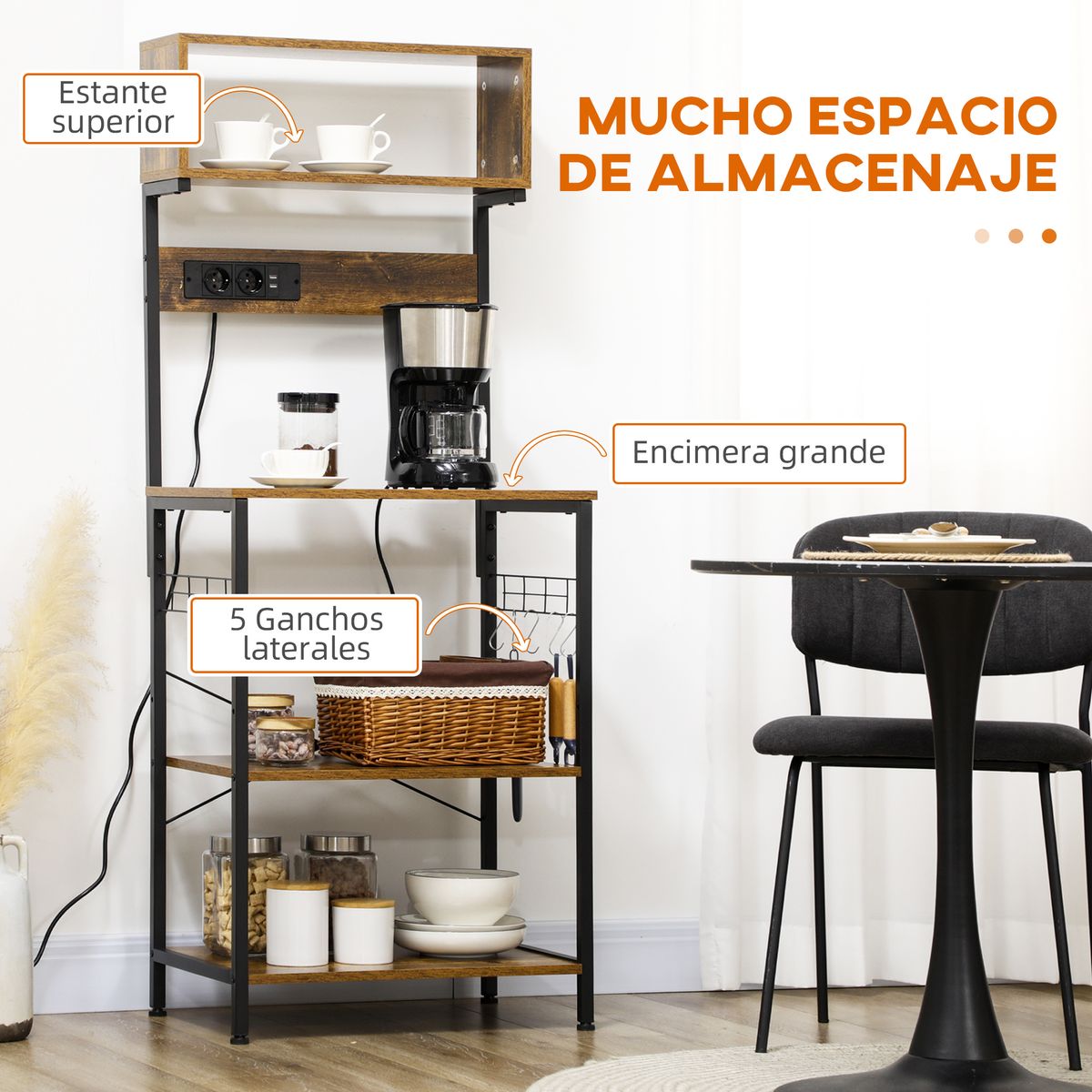 Mueble auxiliar Fyha Homcom con 2 enchufes + 2 cargadores USB marrón 153x60x42 cm