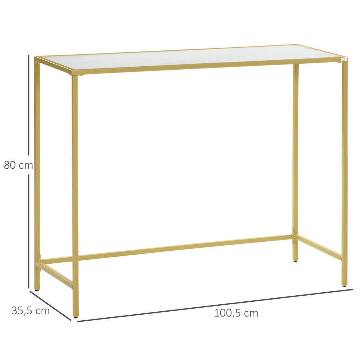 Consola recibidor Bahía Homcom vidrio templado blanco/dorado 80x100,5x35,5 cm