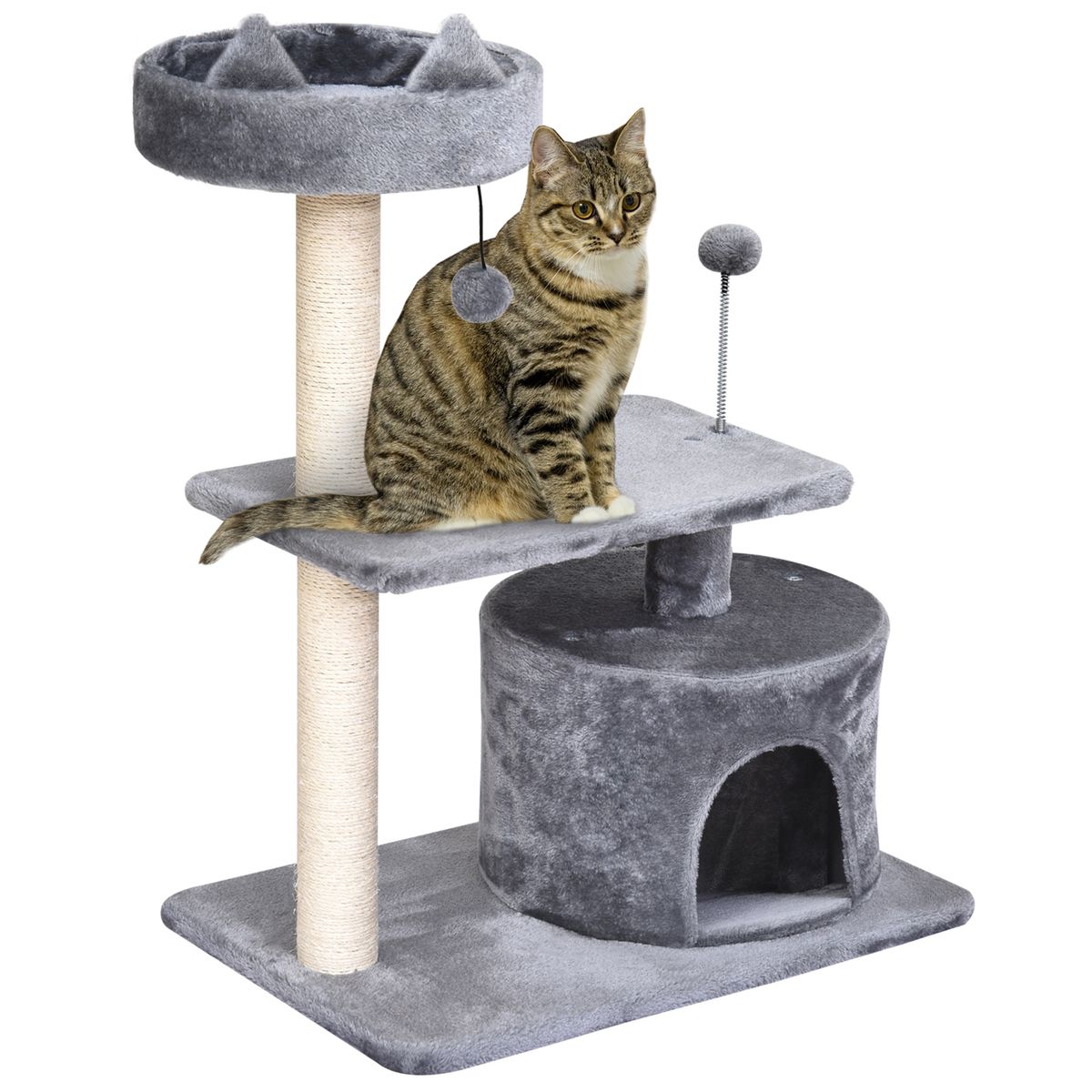 Rascador para gatos PawHut con cama gris 81x60x40 cm
