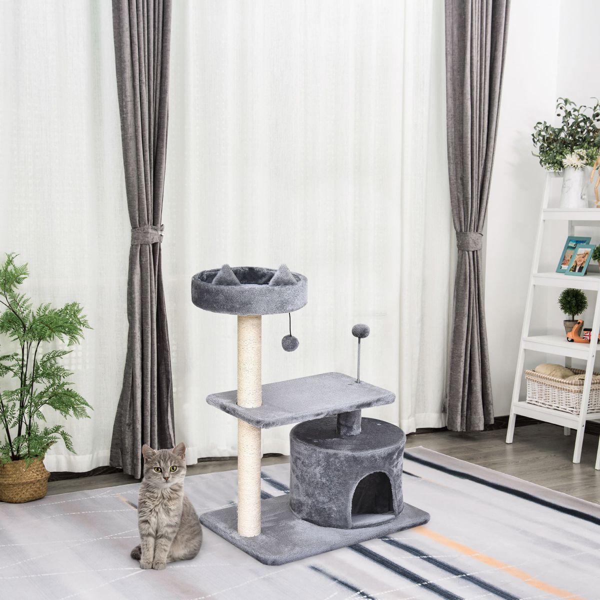 Rascador para gatos PawHut con cama gris 81x60x40 cm