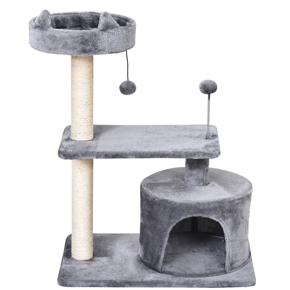 Rascador para gatos PawHut con cama gris 81x60x40 cm