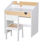 Escritorio infantil Niebla Homcom con silla + cajón + estante +3 a 6 años blanco/natural 75x70x50 cm fondo blanco