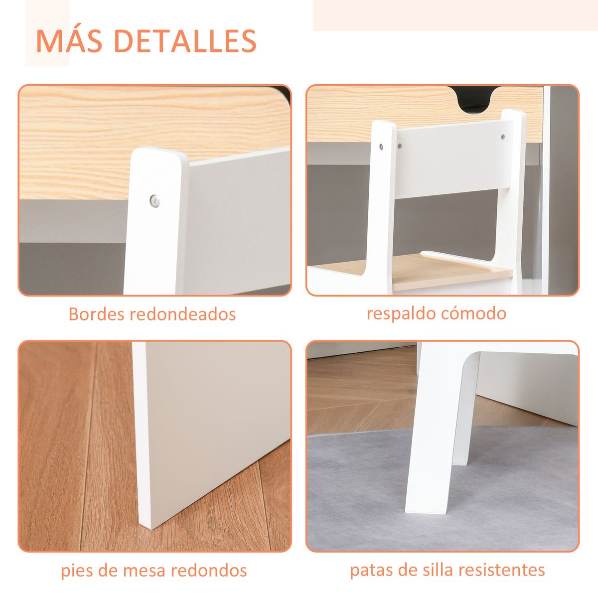 Escritorio infantil Niebla Homcom con silla + cajón + estante +3 a 6 años blanco/natural 75x70x50 cm