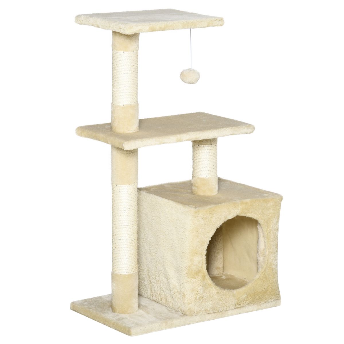 Rascador para gatos PawHut con cama beige 81,5x50x30 cm