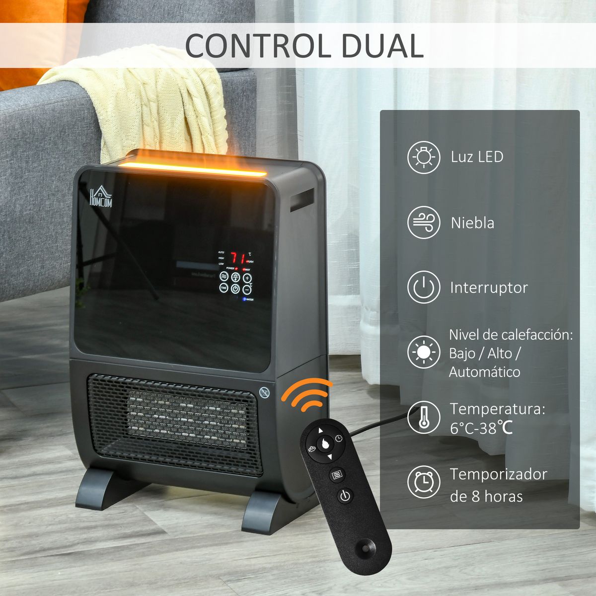 Calefactor portátil 2 en 1 Warm Winter Homcom 2000W mando a distancia negro