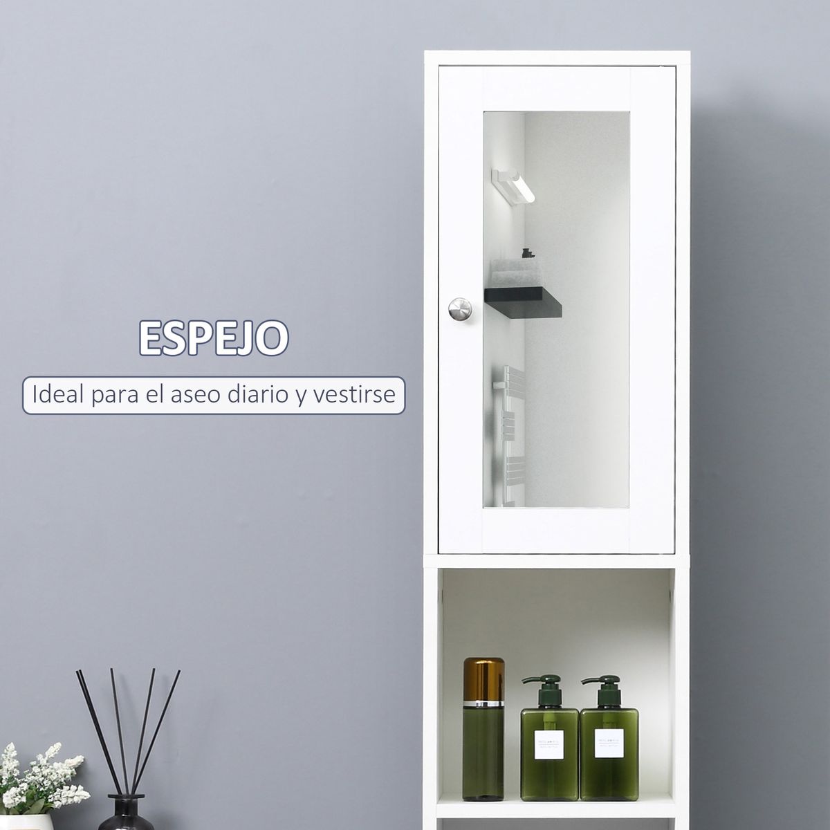 Armario alto de baño Onnie Kleankin 2 estantes + 2 puertas blanco 180x30x28 cm