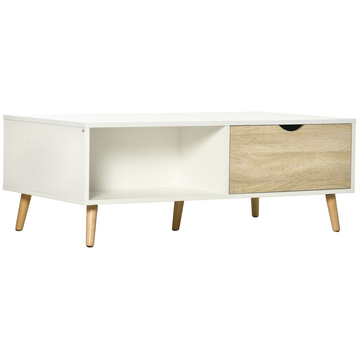 Mesa de centro Bogul Homcom 2 cajones + 2 compartimentos blanco/natural 39,5x106x58 cm