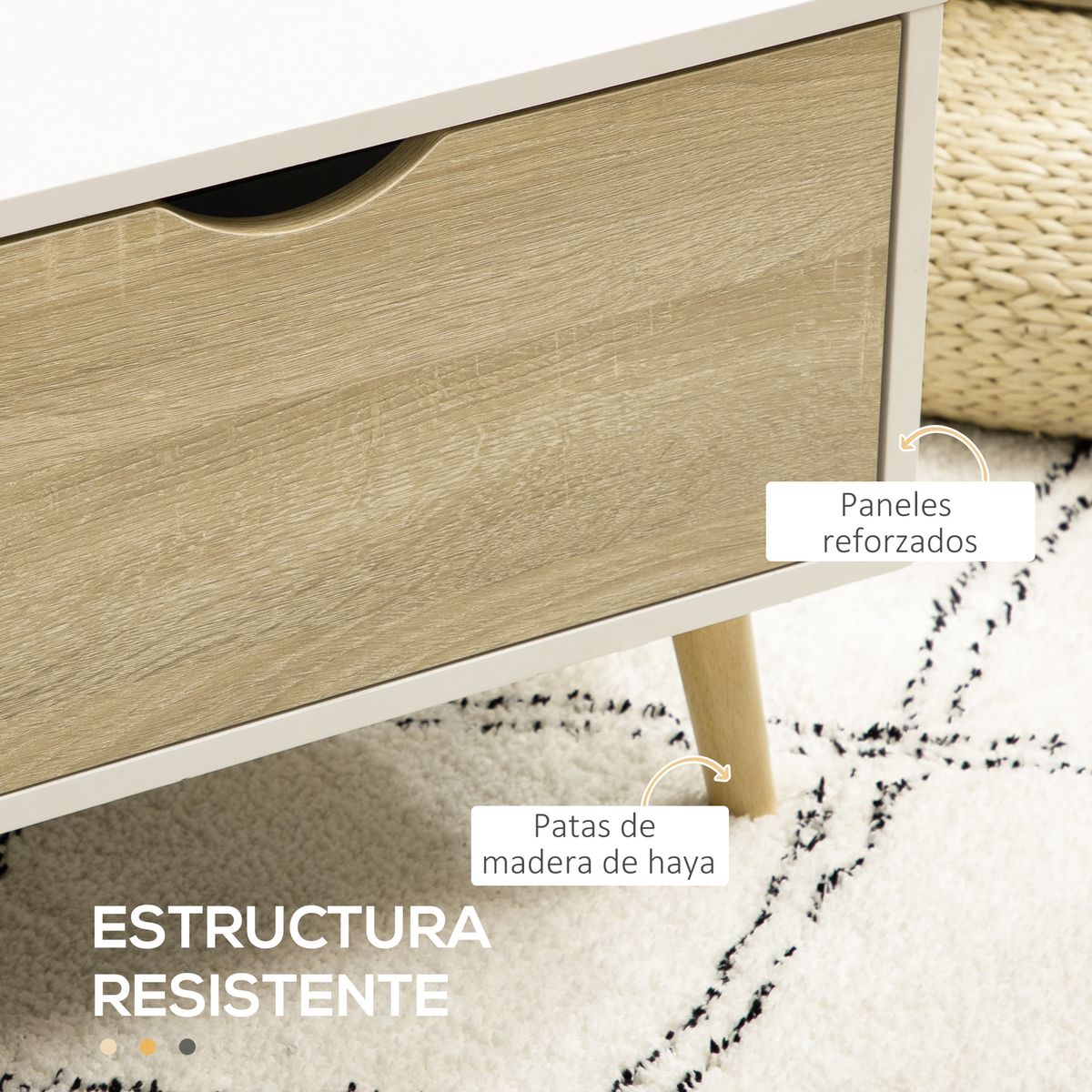 Mesa de centro Bogul Homcom 2 cajones + 2 compartimentos blanco/natural 39,5x106x58 cm