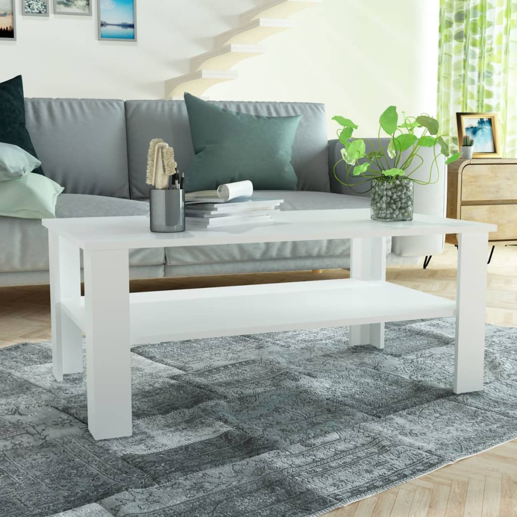 Mesa de centro Domi con estante inferior blanco 42x100x59 cm
