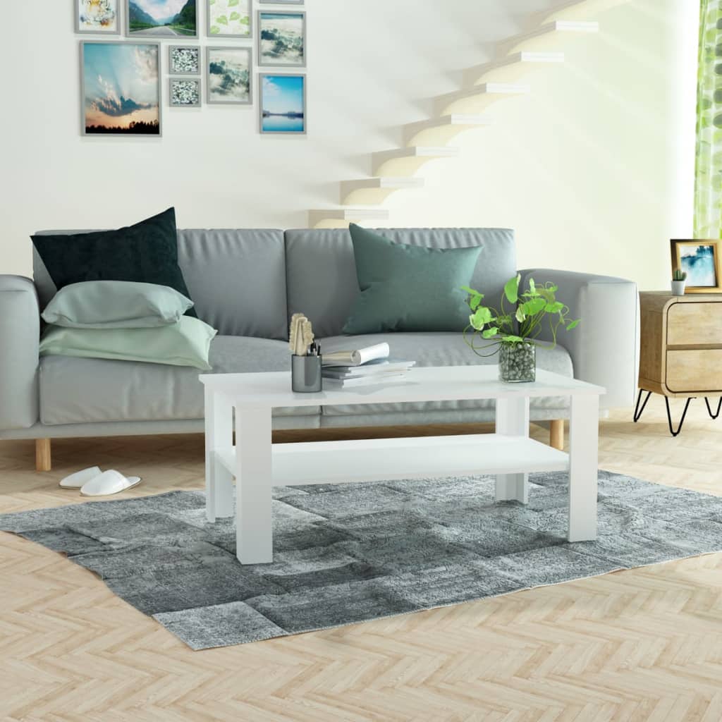 Mesa de centro Domi con estante inferior blanco 42x100x59 cm