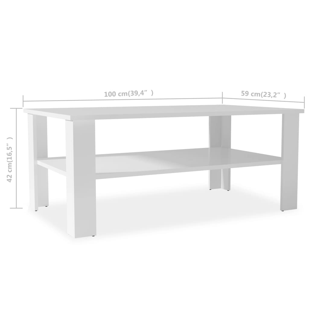 Mesa de centro Domi con estante inferior blanco 42x100x59 cm