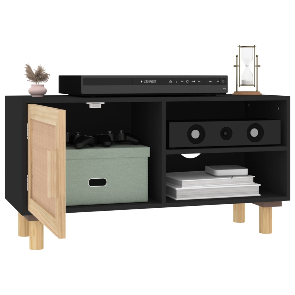 Mueble bajo de TV Beka 2 estantes + 1 puerta negro/natural 40x80x30 cm