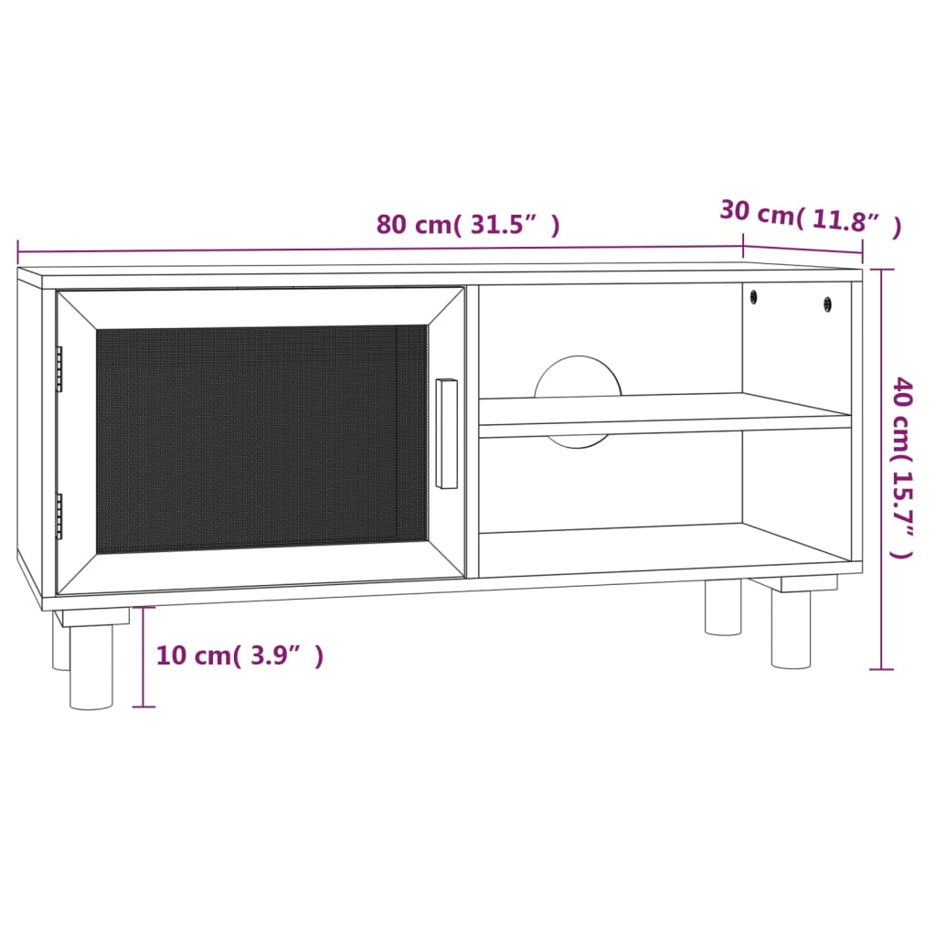 Mueble bajo de TV Beka 2 estantes + 1 puerta negro/natural 40x80x30 cm