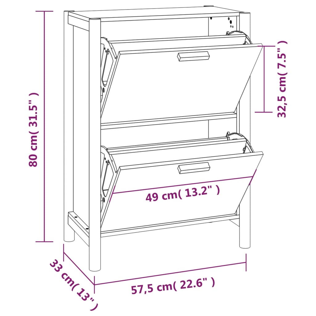 Mueble Zapatero África 2 puertas natural 80x57,5x33 cm