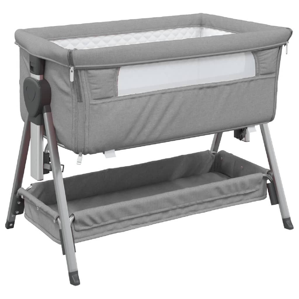 Cuna de bebé con colchón altura regulable con canasta gris claro 70-82x93x56 cm