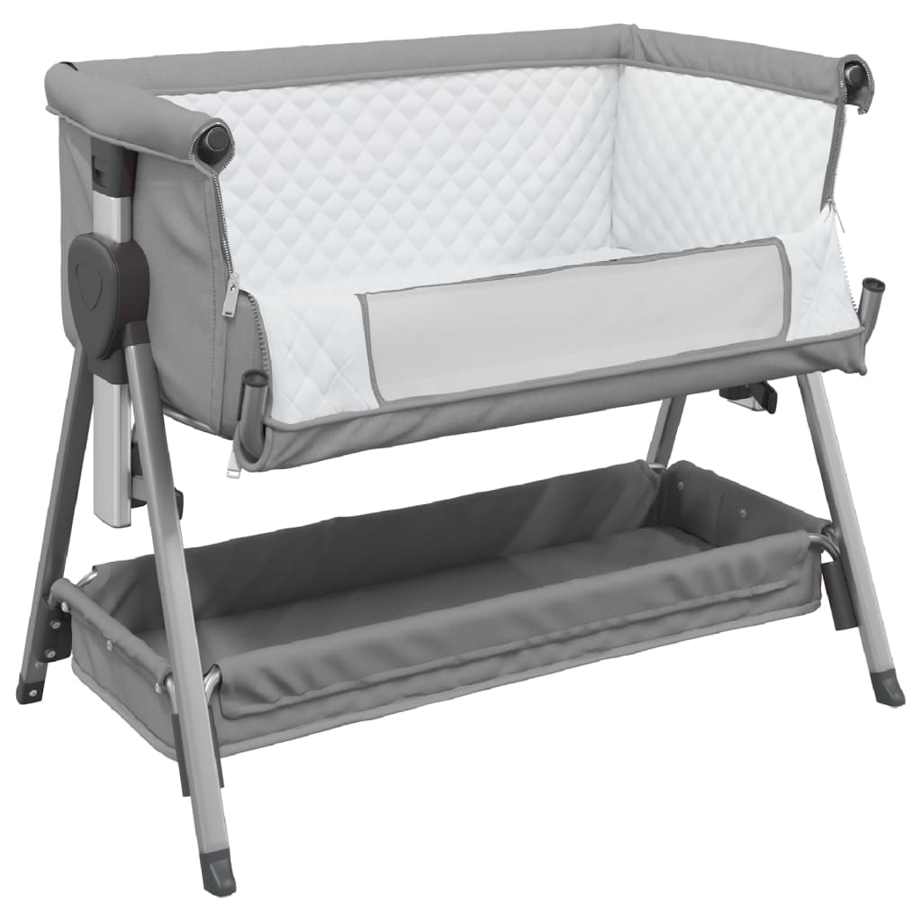 Cuna de bebé con colchón altura regulable con canasta gris claro 70-82x93x56 cm
