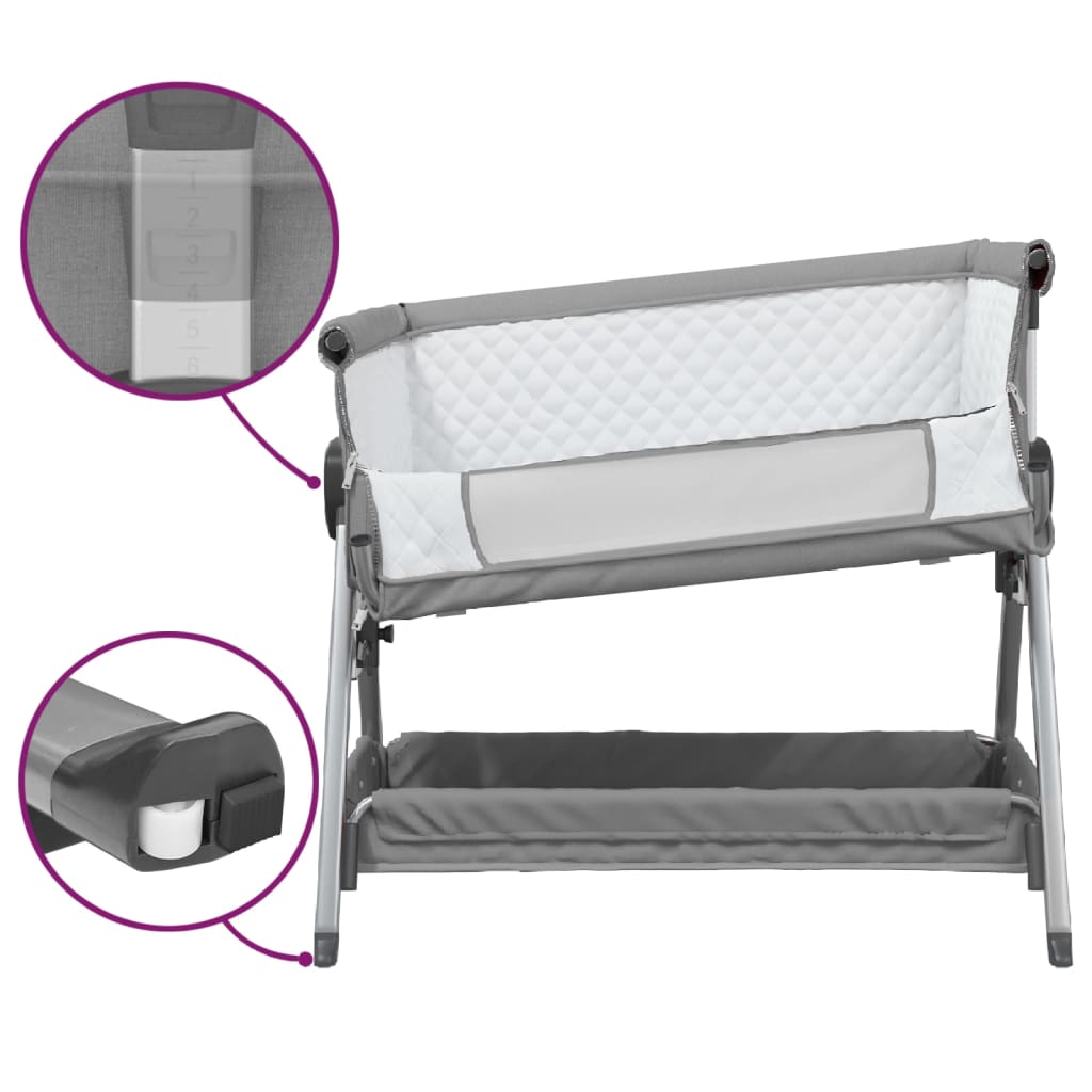 Cuna de bebé con colchón altura regulable con canasta gris claro 70-82x93x56 cm