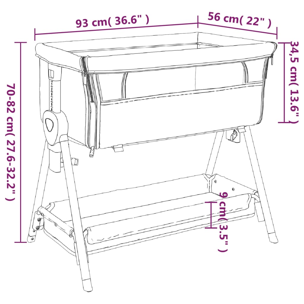 Cuna de bebé con colchón altura regulable con canasta gris claro 70-82x93x56 cm
