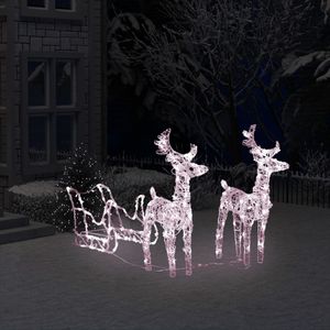 Decoración navideña 2 renos con trineo luminoso 160 LEDs 8 efectos de luz blanco 55x18x8,5 cm