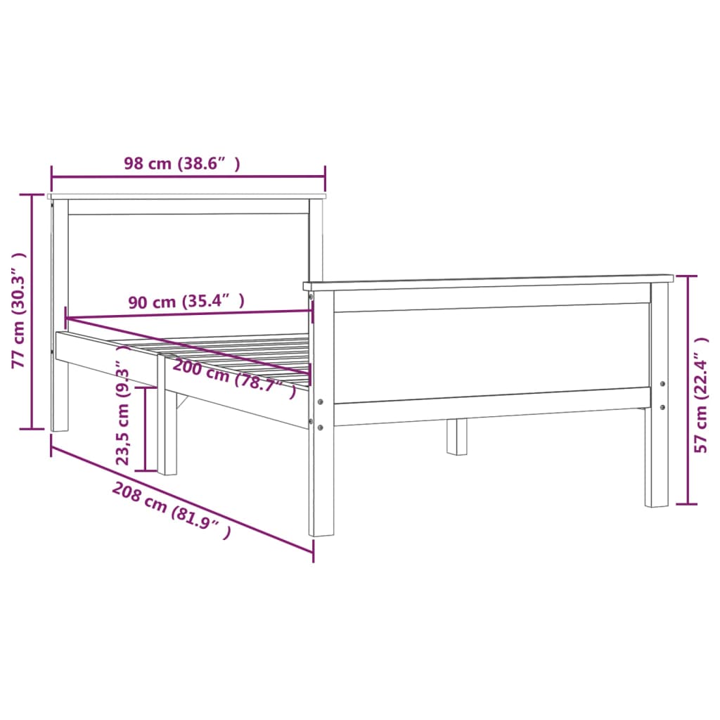 Estructura de cama Shendy madera maciza de pino natural 90x200 cm medidas