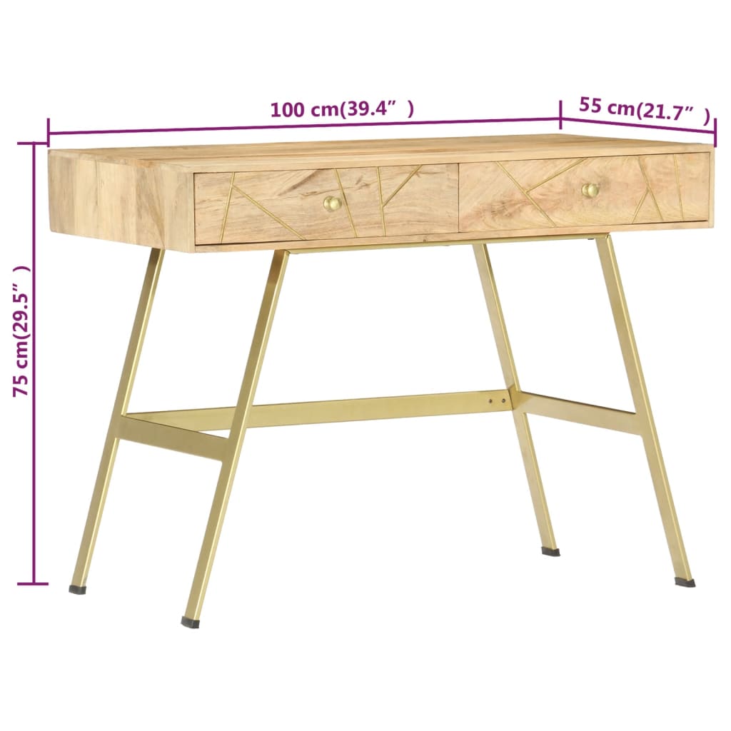 Consola recibidor Bayu 2 cajones madera maciza natural 75x100x55 cm