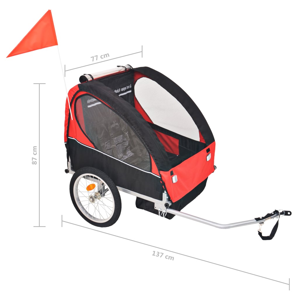Remolque para bicicletas Renty con arnés de seguridad +1A rojo/negro