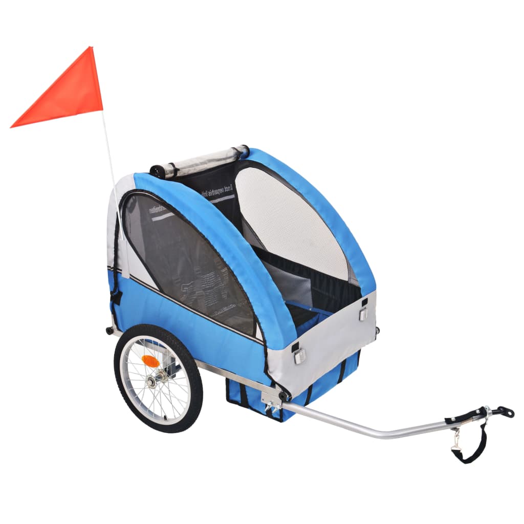 Remolque para bicicletas Renty con arnés de seguridad +1A azul/gris