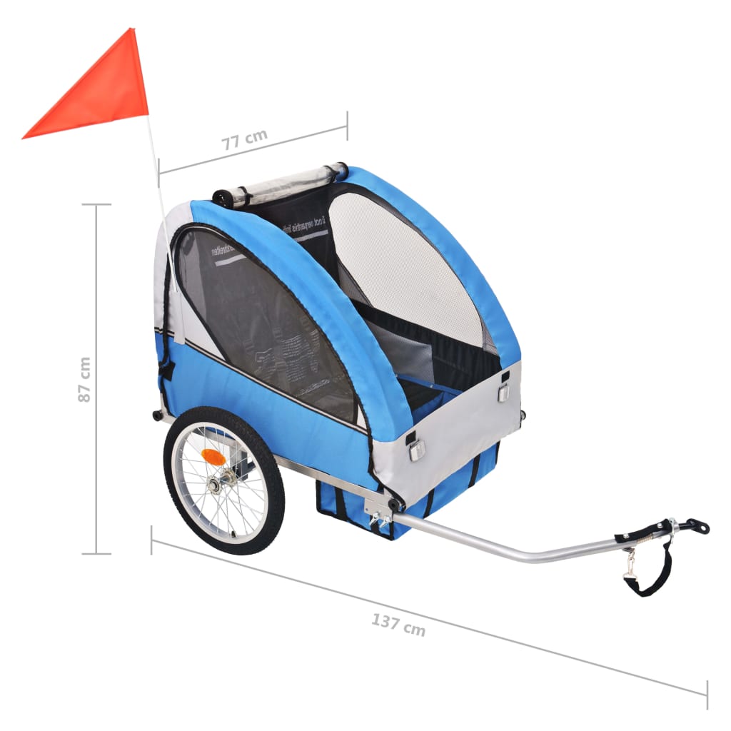 Remolque para bicicletas Renty con arnés de seguridad +1A azul/gris