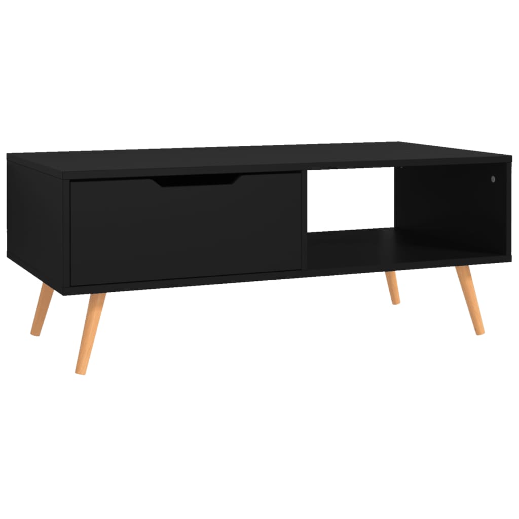 Mesa de centro Ronela 1 cajón diseño nórdico negro 43x100x49,5 cm