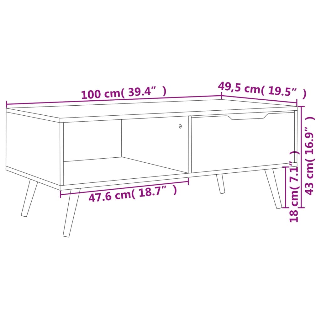 Mesa de centro Ronela 1 cajón diseño nórdico negro 43x100x49,5 cm