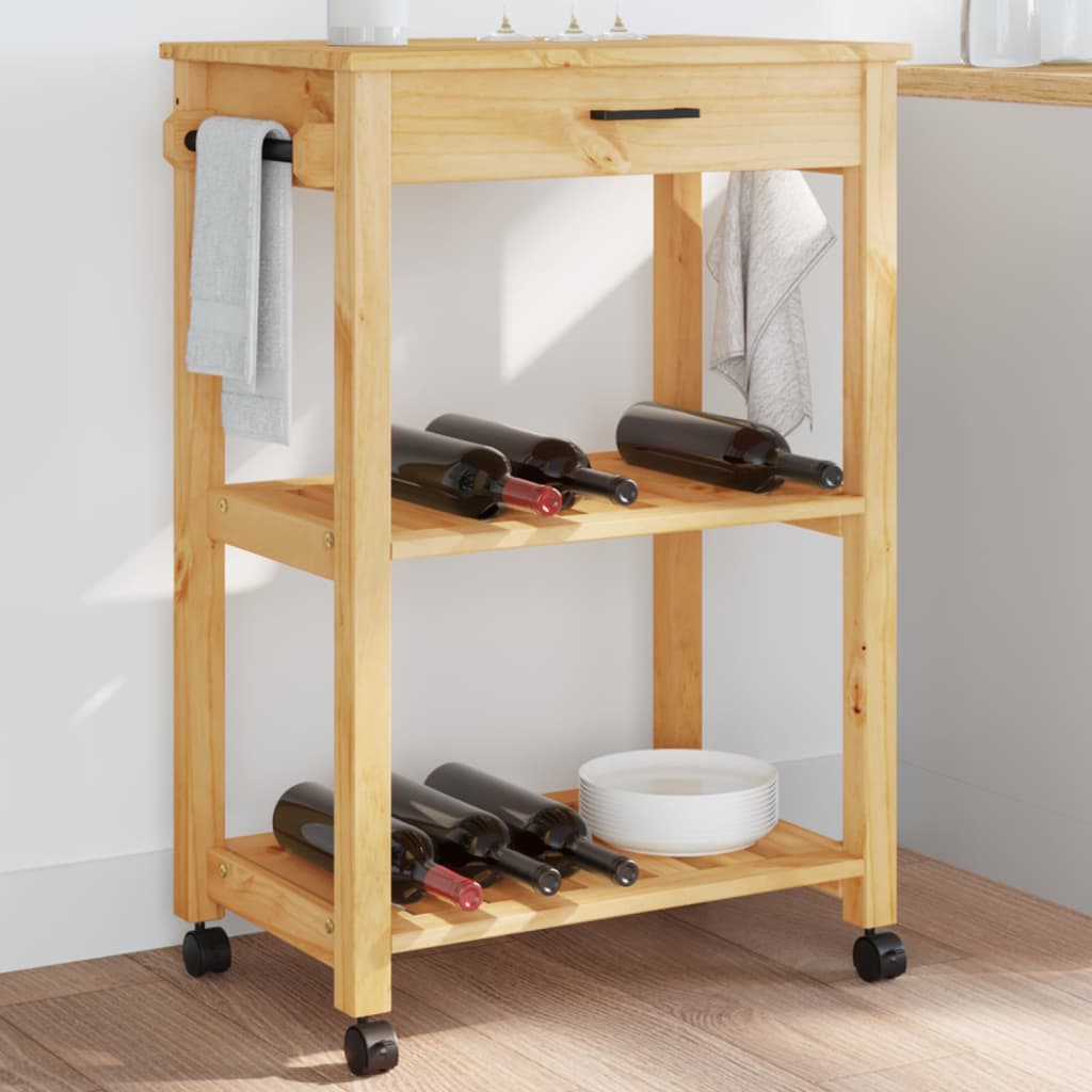 Carrito auxiliar Monza 2 estantes + 1 cajón natural 90x84x40 cm