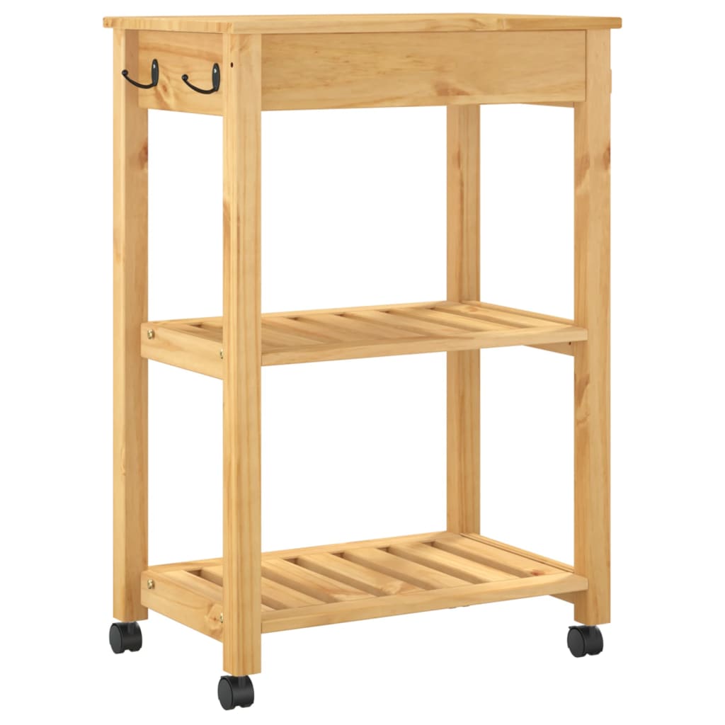 Carrito auxiliar Monza 2 estantes + 1 cajón natural 90x84x40 cm