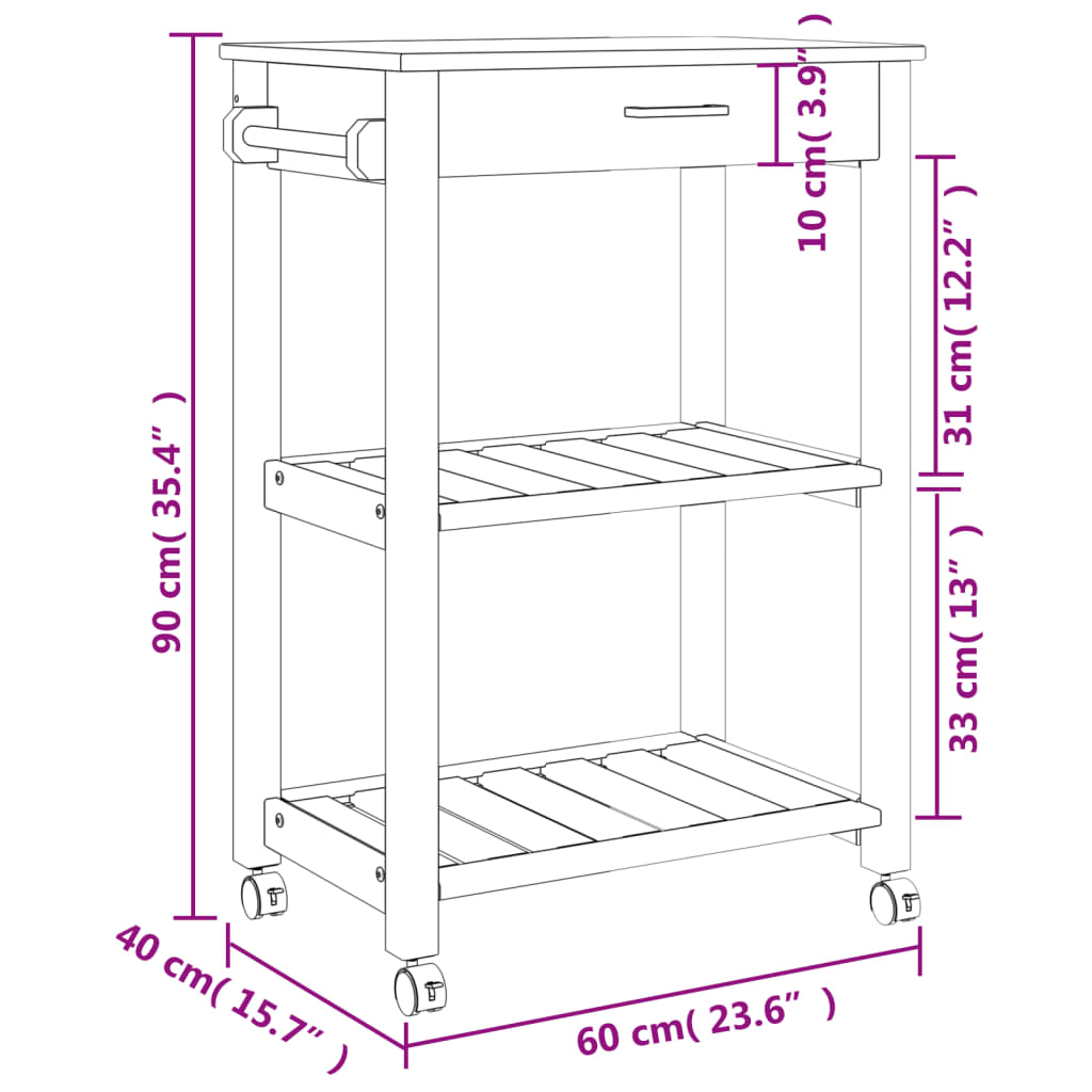 Carrito auxiliar Monza 2 estantes + 1 cajón gris 90x84x40 cm