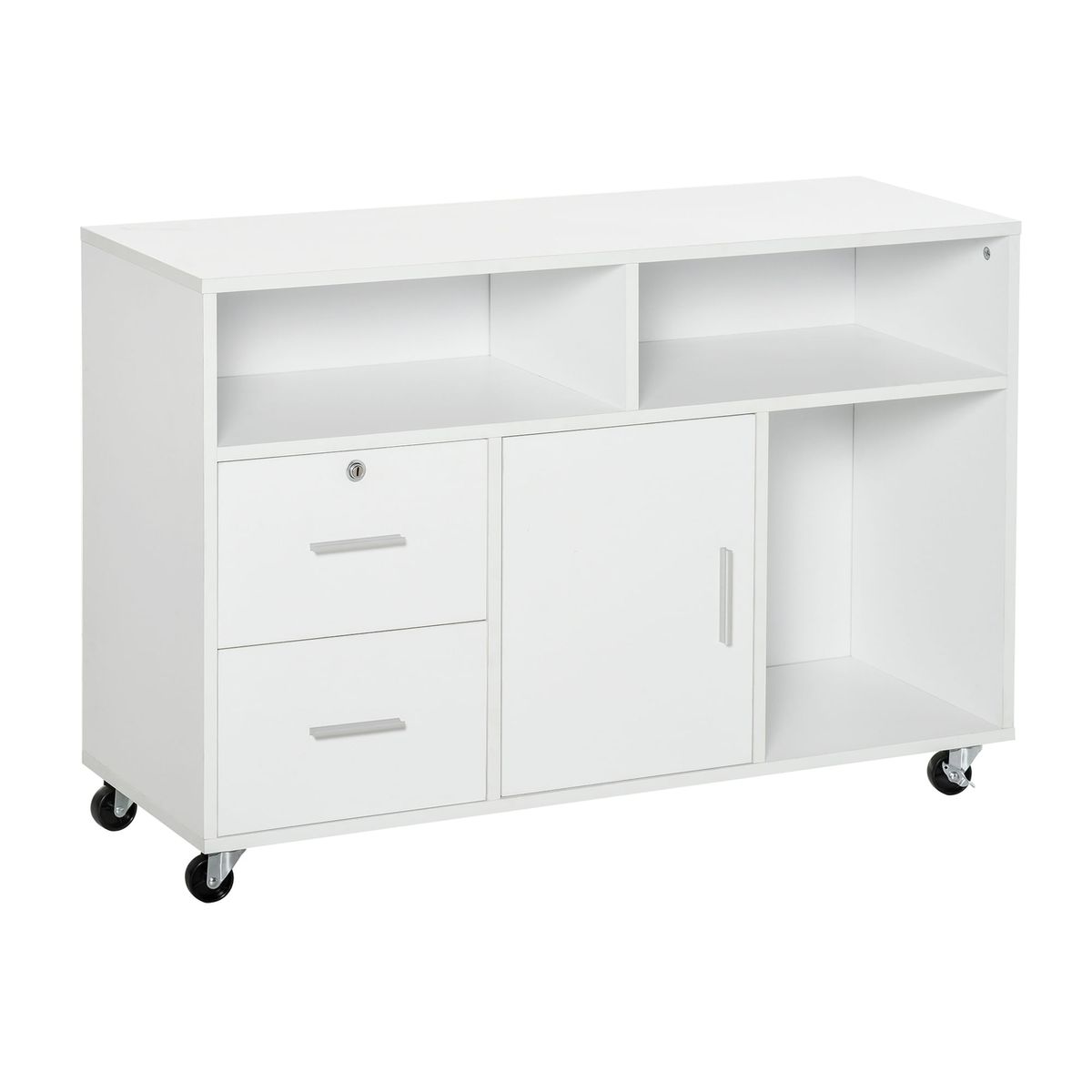 Mueble auxiliar Demmy Homcom 2 cajones + armario + 3 compartimentos blanco 65x100x35 cm
