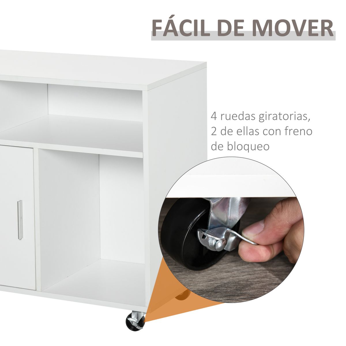 Mueble auxiliar Demmy Homcom 2 cajones + armario + 3 compartimentos blanco 65x100x35 cm