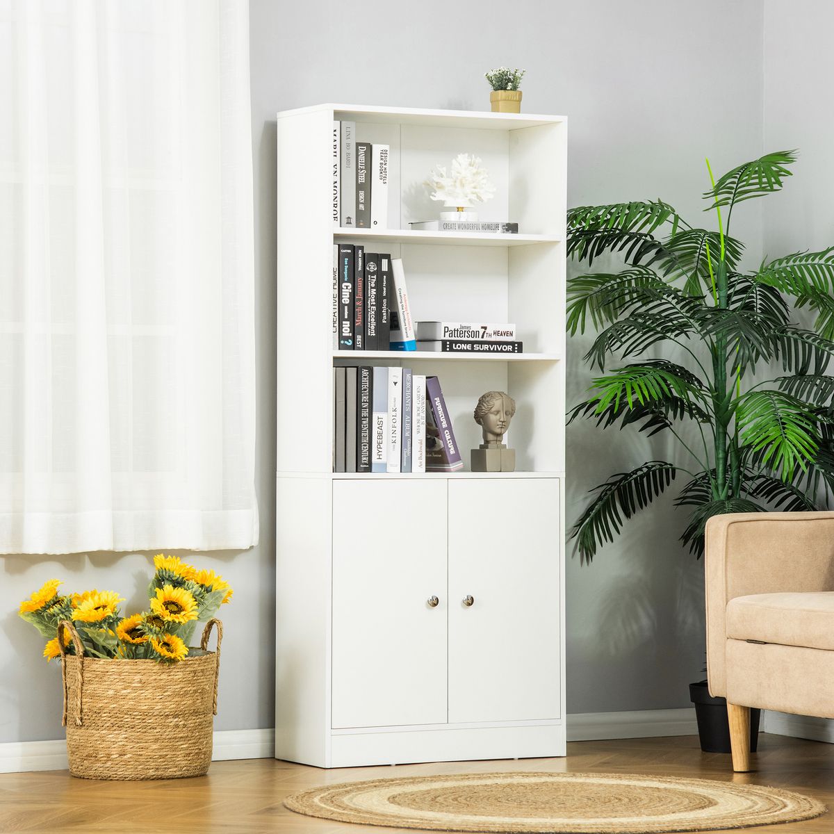 Estantería Grove Homcom 3 compartimentos + armario blanco 167x70x29,5 cm