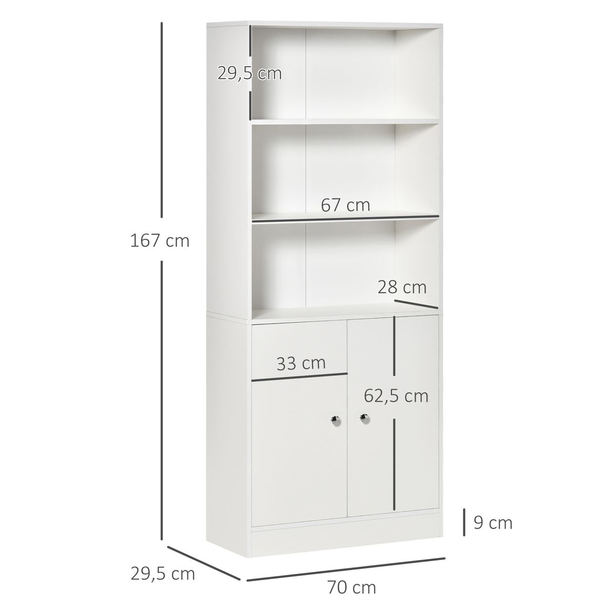 Estantería Grove Homcom 3 compartimentos + armario blanco 167x70x29,5 cm